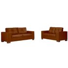 Conjunto Sofá Sala De Estar Kenny Pés Madeira Couro Caramelo