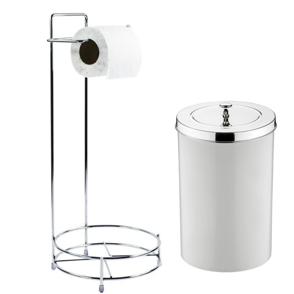 Conjunto Suporte P/ Papel Higiênico Com Lixeira 8l Banheiro B