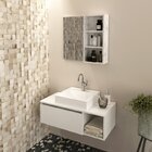 Conjunto Suspenso Para Banheiro Com Espelheira 80cm Branco/ma