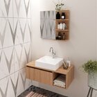 Conjunto Suspenso Para Banheiro Com Espelheira 80cm Marrom