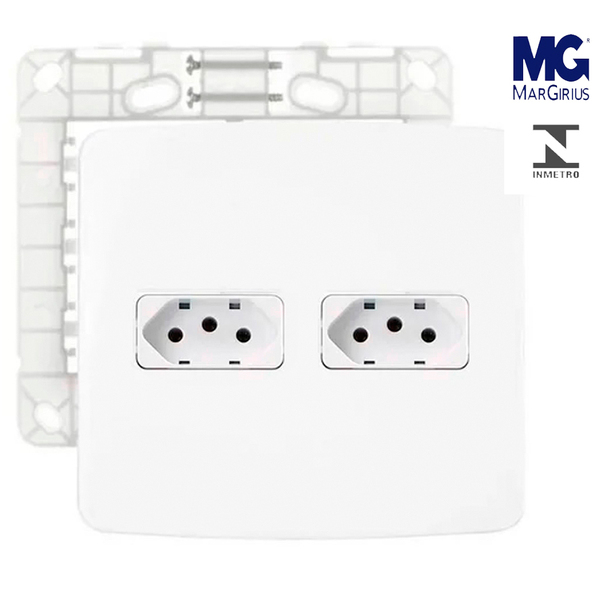 Conjunto Tomada Dupla 10a 250v  4x4 Branca Margirius B3