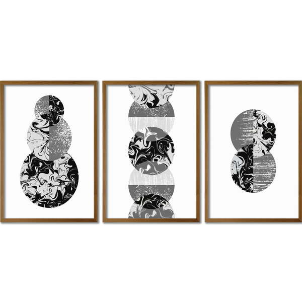 Conjunto Trio De Quadros Círculos Abstratos Sem Vidro Marrom