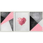 Conjunto Trio Quadros Coração Poligonal Sem Vidro Branco