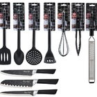 Conjunto Utensílios Cozinha Silicone Black Cabo Inox Premium