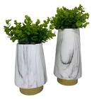 Conjunto Vaso Cerâmico Marmorizado Luxo Com Planta