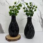 Conjunto Vaso De Cerâmica Decorativo Preto Com Trabalhado