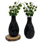 Conjunto Vaso De Cerâmica Decorativo Preto Com Trabalhado