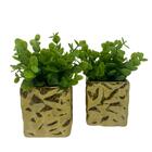 Conjunto Vaso De Cerâmica Dourado Com Planta Artificial