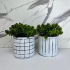 Conjunto Vaso Decorativo De Cerâmica Com Pintura Artesanal