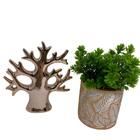 Conjunto Vaso Estampa Folha Rose Gold E Árvore De Cerâmica