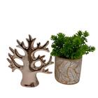 Conjunto Vaso Estampa Folha Rose Gold E Árvore De Cerâmica