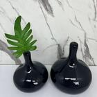 Conjunto Vaso Garrafa Preto De Cerâmica Trabalhado Moderno