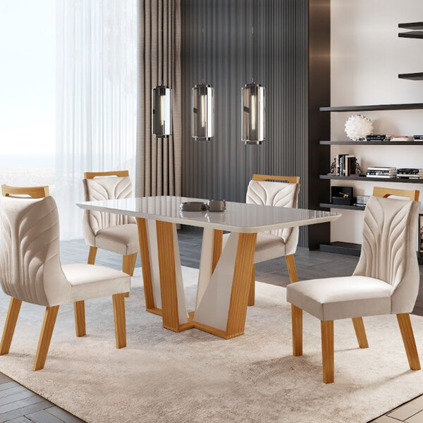 Conjunto Veneza 135x90cm Com 4 Cadeiras Lj Móveis