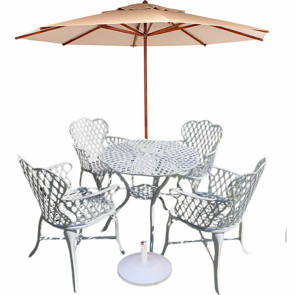 Conjunto Viena Bambu 4 Cadeiras Com Braços + Ombrelone - Bege