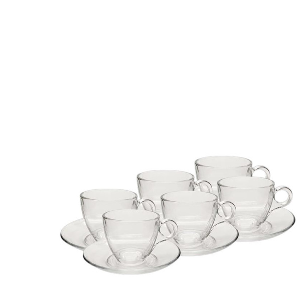 Conjunto Xícara Pires Vidro Jogo 6 Peças 145ml