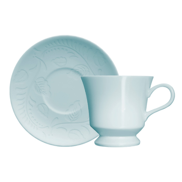 Conjunto Xícaras Para Chá Porcelana 6 Peças 190 Ml Azul Folk
