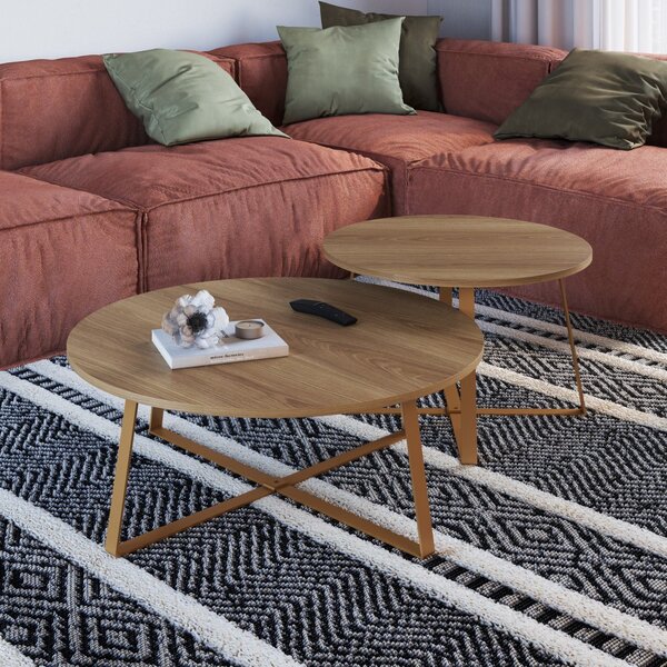 Conjuntos 2 Mesas De Centro Redonda Industrial  Hanover/doura