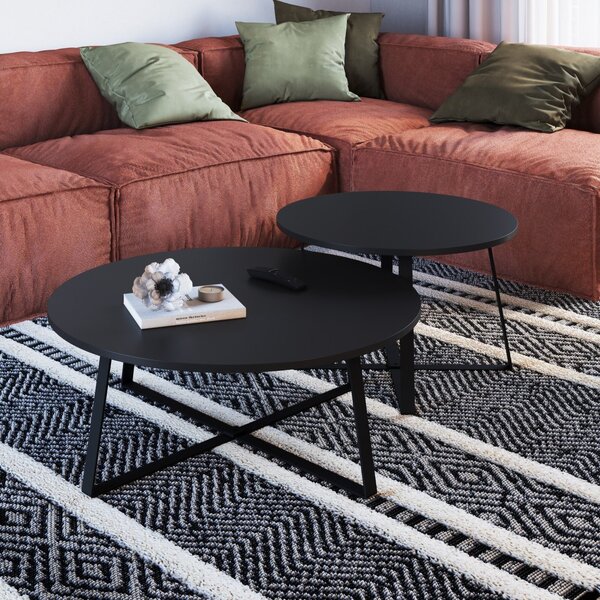 Conjuntos 2 Mesas De Centro Redonda Industrial  Preto