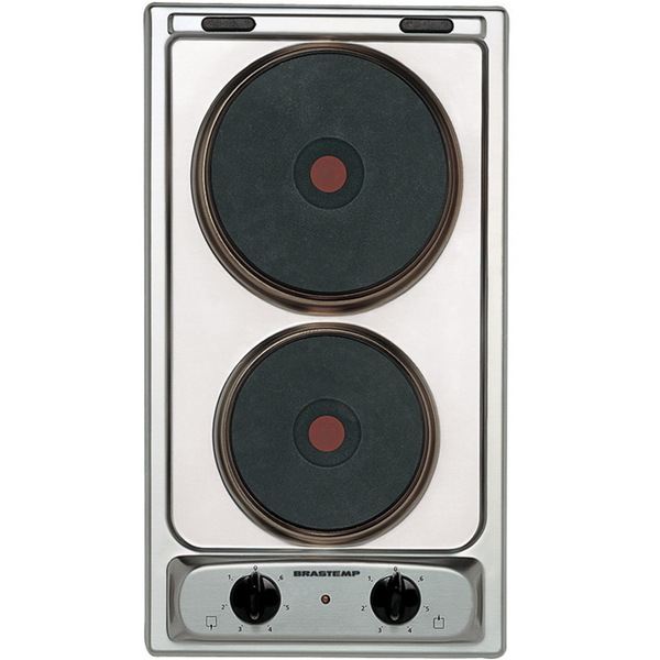 Cooktop 2 bocas elétrico dominó Brastemp Inox com acendimento