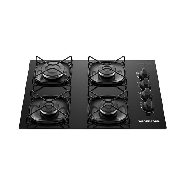 Cooktop 4 Bocas A Gás Continental Mesa De Vidro Preto Com Ace