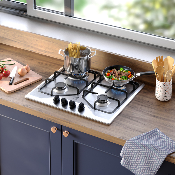 Cooktop 4 Bocas a Gás com Grades Duplas de Ferro Fundido