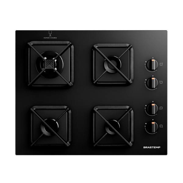 Cooktop 4 Bocas a Gás com Grades de Ferro Fundido e Chamas Especiais Automático Vidro Preto Bivolt BDS62AEUNA Brastemp