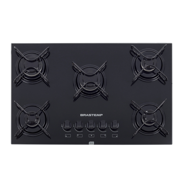 Cooktop 5 Bocas a Gás com Grades Piatina e Acendimento Automático Vidro Preto Bivolt BDD75AE Brastemp