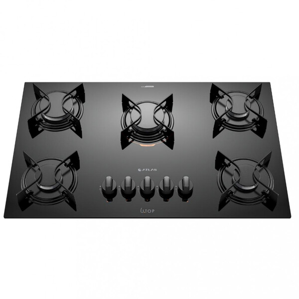 Cooktop 5 Bocas Preto Com Mesa De Vidro Atlas U Top Bivolt