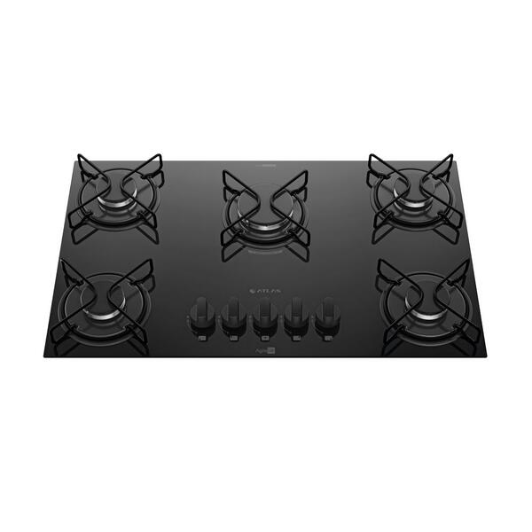 Cooktop 5 Bocas Preto Mesa De Vidro Atlas Agile Up Mega Chama