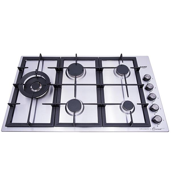 Cooktop A Gás 5 Bocas Com Mesa De Aço Inox Escovado Dako Dipl