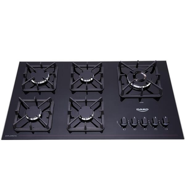 Cooktop A Gás 5 Bocas Preto Com Mesa De Vidro E Tripla Chama