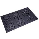 Cooktop A Gás 5 Bocas Preto Com Mesa De Vidro E Tripla Chama