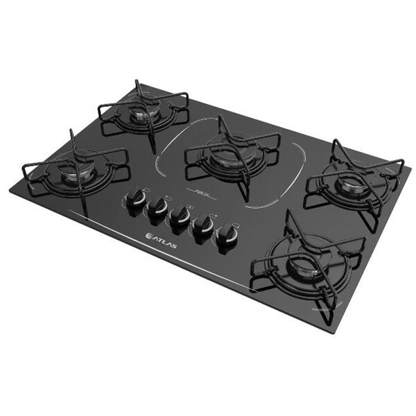 Cooktop Atlas 5 Bocas Acendimento Automático Agile Up Glass