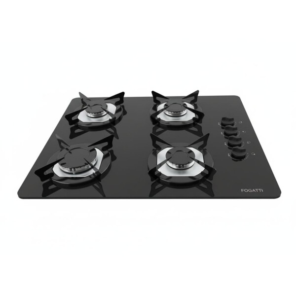 Cooktop Fogatti À Gás Fgt 4b Vidro Preto Flange Inox