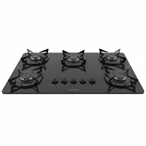 Cooktop Fogatti À Gás Fgt 5b Vidro Preto Flange Esmaltada