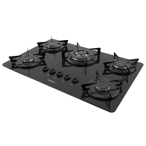Cooktop Nardelli À Gás Ndl 5b Tc Vidro Preto Flange Esmaltada