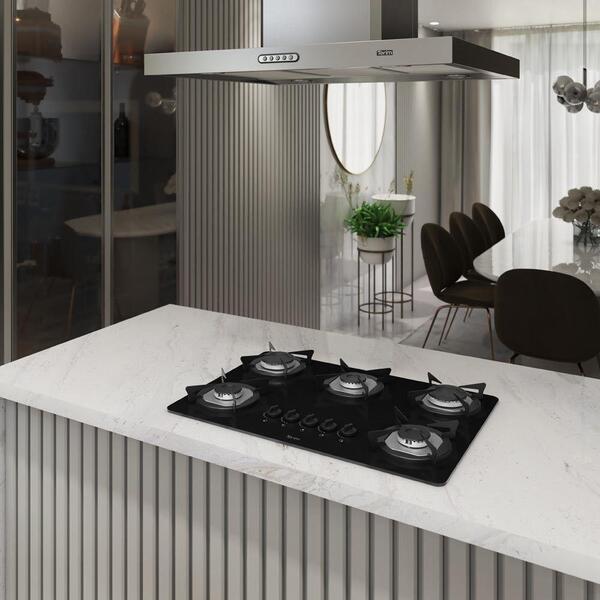 Cooktop Terim À Gás Trm 5b Vidro Preto Flange Inox Preto Bivo