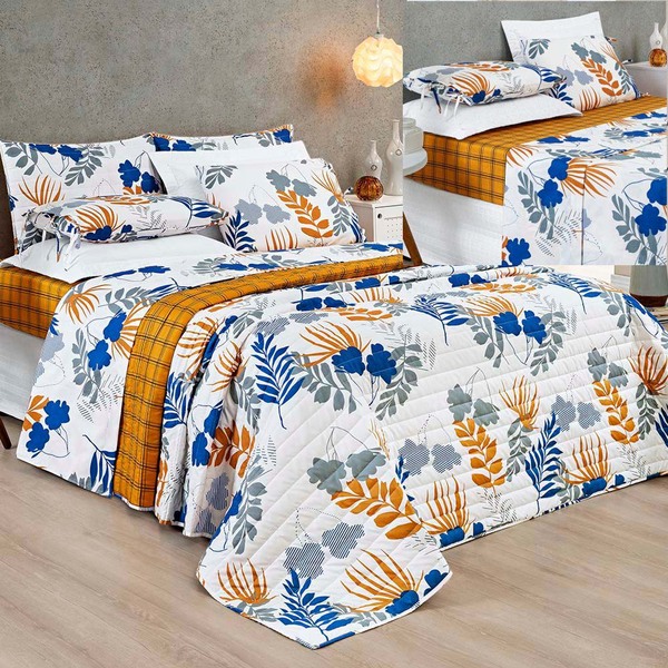 Coordenado Cobre Leito E Lençol Poeme Padrão  7 Peças - Leaves