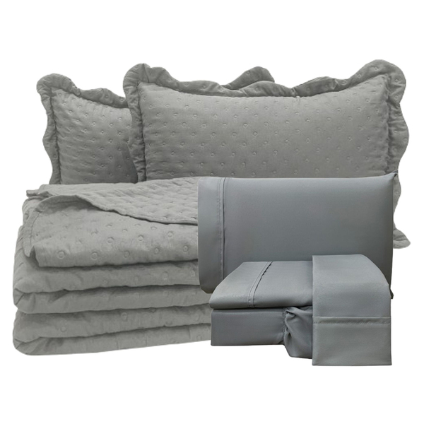 Coordenado Cobre Leito King E Lençol Diplomata 7 Peças - Cinz