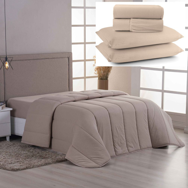 Coordenado Edredom E Lençol Queen Sereno Em Malha 5 Peças - C