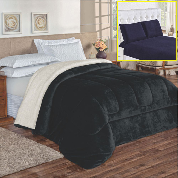 Coordenado Edredom Lã Carneiro E Lençol Queen Top Chick - Mar