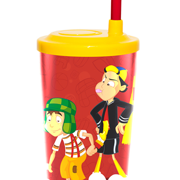 Copo 300 Ml Infantil Chaves & Quico C/ Tampa E Canudo