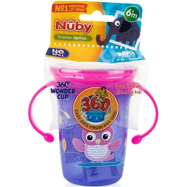 Copo 360 Com Alça Bebê Antivazamento 240ml 6m+ Nuby - Lilás
