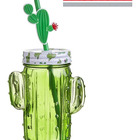 Copo Caneca Com Canudo De Vidro Cacto Verde 380 Ml Tematico