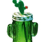 Copo Caneca Com Canudo De Vidro Cacto Verde 380 Ml Tematico