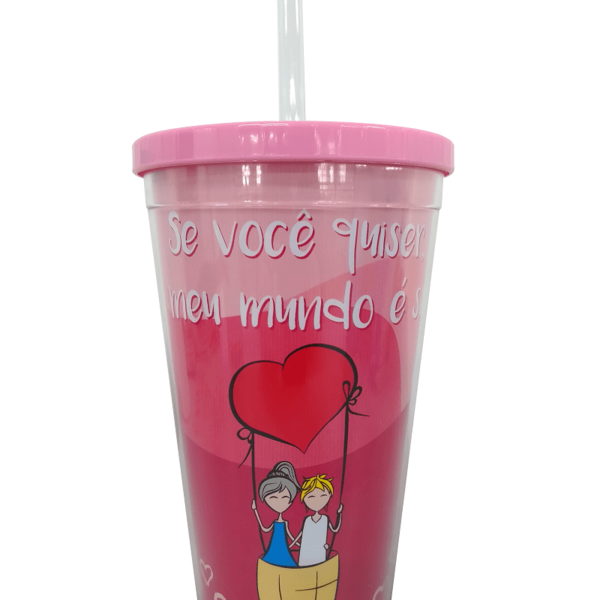Copo Canudo 500 Ml Duas Camadas - Namorados