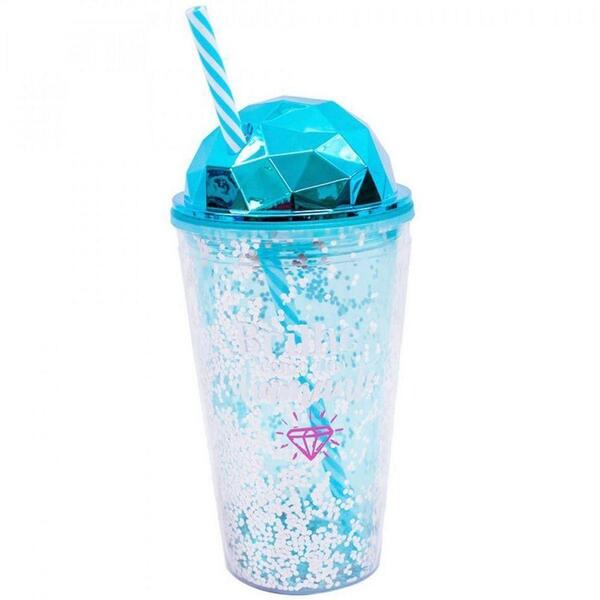 Copo Canudo Azul Semi Esfera Brilhe Como Um Diamante: Fs