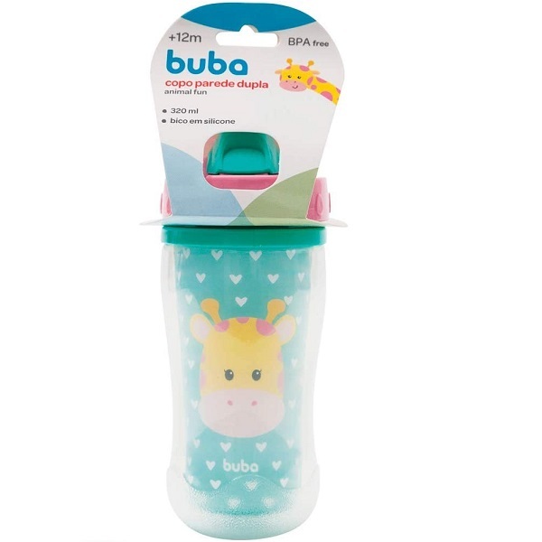 Copo Canudo Infantil Parede Dupla Animal Fun 320 Ml Buba - Gi