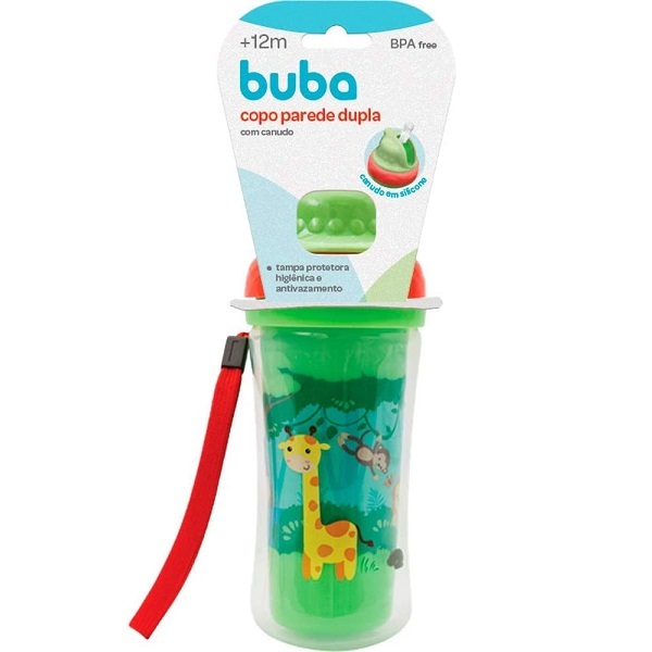 Copo Canudo Infantil Parede Dupla Squeeze 250ml Buba - Animal