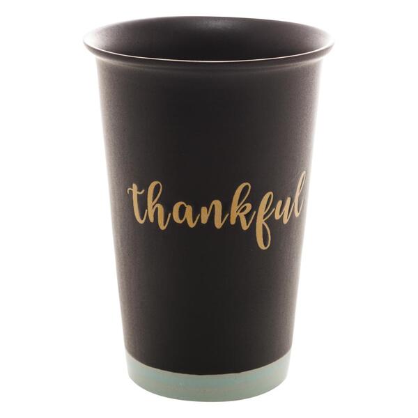 Copo Cerâmica Thankful Preto Matt/azul 400ml